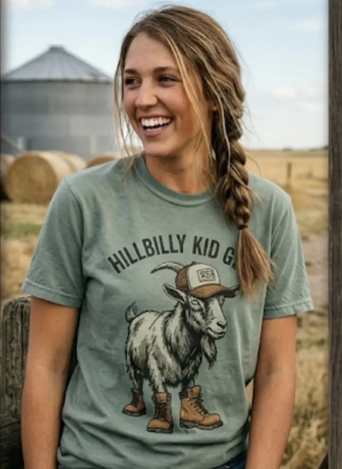 Hillbilly Kid Gear sage green goat tee