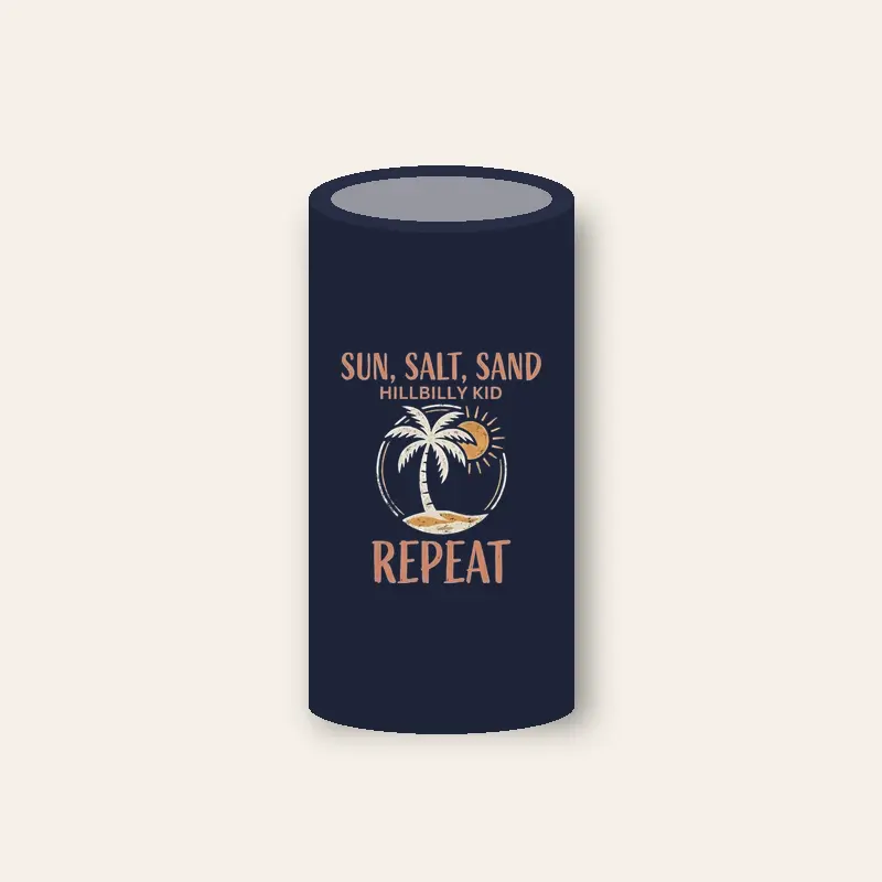 Hillbilly Kid Sun, Salt, Sand, Repeat can koozie